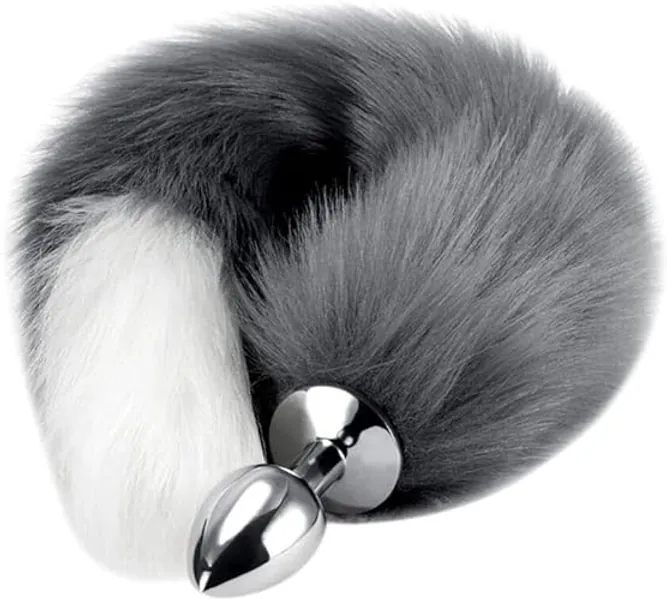Butt Plug Stainless Steel Anal Plug, Multi-Function Faux Long Fox Tail Fur Anal Plug Sexy Adult Toy Fashion Animal Tail Butt Cosplay Flirting Tools Toy for Couples Women Costume Props (Gray) - Gray