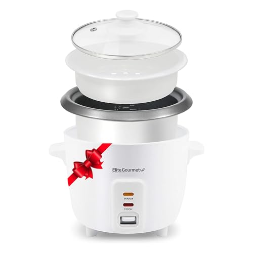 Elite Gourmet ERC-006NST Electric Rice Cooker with Non Stick Inner Pot Makes Soups, Stews, Grains, Cereals, Keep Warm Feature, 6 Cups, White - 6 cup - Nonstick