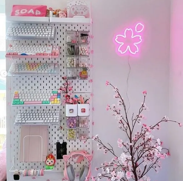 Handmade Sakura LED Neon Game Room Decor Sign ,Girl Room Pink Neon Vibes,Custom Flower Sakura Neon Gifts
