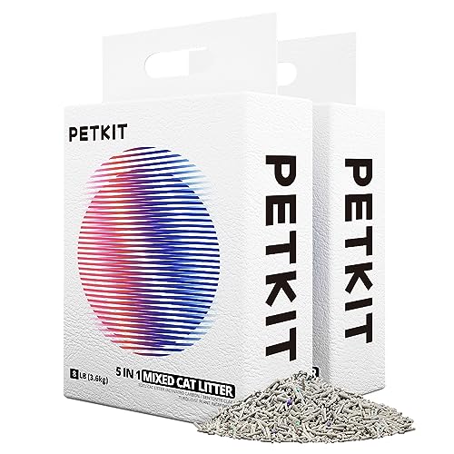 PETKIT Strong Clumping Cat Litters, 5 in 1 Mixed Cat Litter, 14 Litres Unscented Ultra Absorbent and Fast Drying Cat Litter, Flushable Odor Eliminating, Biodegradable, 2 Packs - Two-Bags