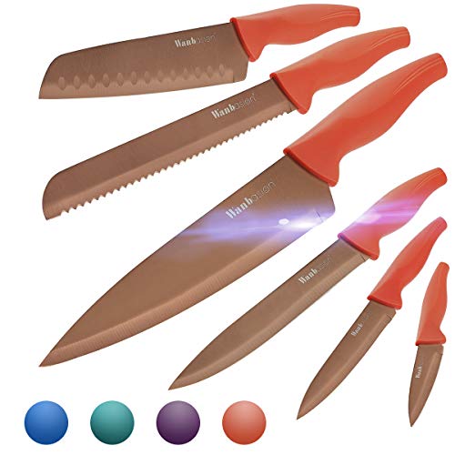 Wanbasion Orange Professional Kitchen Knife Chef Set, Kitchen Knife Set Stainless Steel, Kitchen Knife Set Dishwasher Safe with Covers - Orange