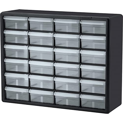 Akro-Mils 10124, 24 Drawer Plastic Parts Storage Hardware and Craft Cabinet, 20-Inch W x 6-Inch D x 16-Inch H, Black - Black - 24 Drawer - Cabinet