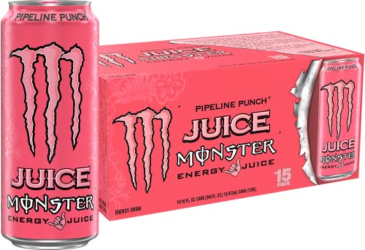 Monster Energy Juice Pipeline Punch, Energy + Juice, Energy Drink, 16 Ounce (Pack of 15) - Pipeline Punch