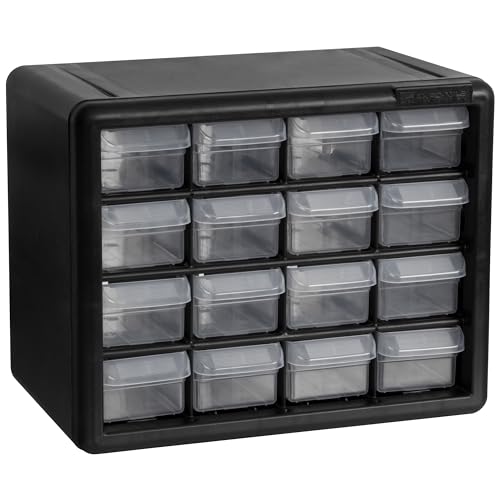 Akro-Mils 10116, 16 Drawer Plastic Parts Storage Hardware and Craft Cabinet, 10-1/2-Inch W x 6-1/2-Inch D x 8-1/2-Inch H, Black - Black - 16 Drawer - Cabinet