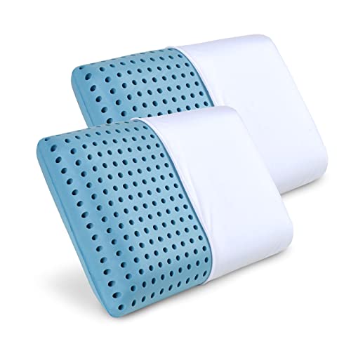 Pharmedoc Cooling Memory Foam Pillows, 2 Pack, Ventilated Cool Blue Bed Pillow, Reading and Bed Rest Pillows, Standard, Back Sleeper and Side Sleeper Support, Sleeping Pillows for Adults - Blue Galaxy - 2 pack