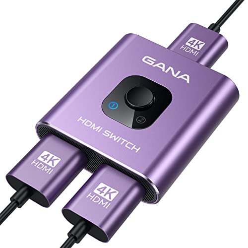 HDMI Switch 4k@60hz Splitter, GANA Aluminum Bidirectional HDMI Switcher 2 in 1 Out, Manual HDMI Hub Supports HD Compatible with Xbox PS5/4/3 Blu-Ray Player Fire Stick Roku - Purple