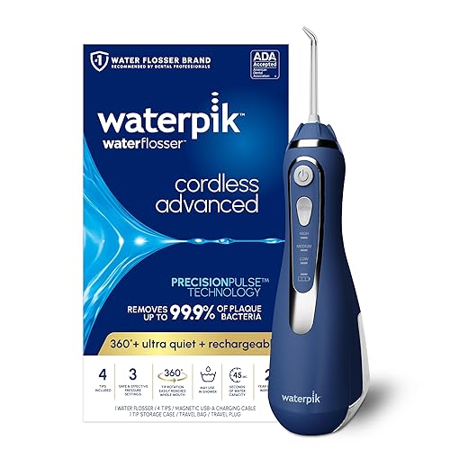 Waterpik Cordless Advanced 2.0 Water Flosser For Teeth, Gums, Braces, Dental Care With Travel Bag and 4 Tips, ADA Accepted, Rechargeable, Portable, and Waterproof, Blue WP-583, Packaging May Vary - Blue