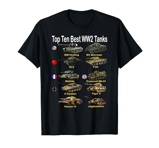 Top Ten Best WW2 Tanks | Sherman Panzer Panther Tiger T-34 T-Shirt - Youth - Red Heather - Large