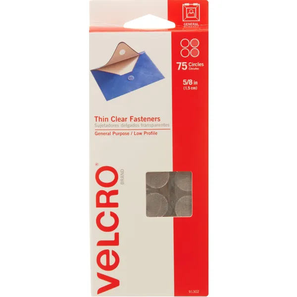 VELCRO Brand Thin Clear Dots with Adhesive, 75Pk, 5/8" Circles - For Crafting School Projects, Home and Office Organization, Low Profile Design - Coins 5/8in Pack of 75 Clear Fasteners