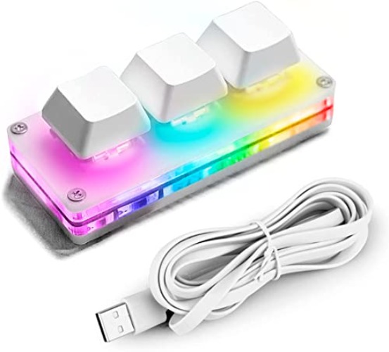 Ecarke USB Mini 3-Key OSU Keypad Hotswap One Handed Mechanical Gaming Keyboard Programming Macro Cherry Switch RGB Backlit Mini USB Keypad for Windows Mac macros or Rhythm Games - White
