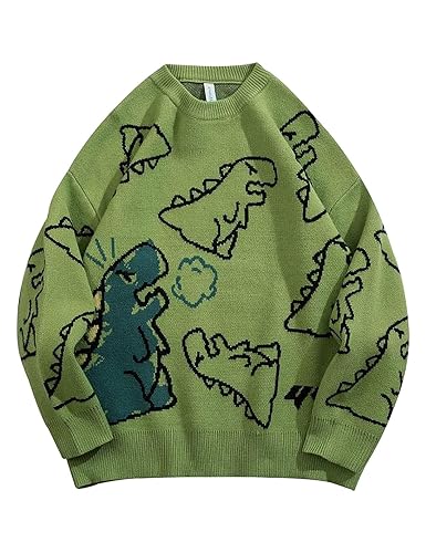 Arssm Dinosaur Sweater Women y2k Vintage Oversized Graphic Streetwear Knit Sweater Casual Cute Kawaii Tops - Small - Green