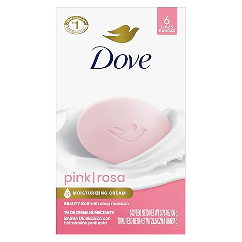 Dove Beauty Bar Soap Pink Rosa 6 Count for Soft, Smooth Skin, Cleans & Moisturizes 3.75 oz - 3.75 Ounce (Pack of 6) - Unscented