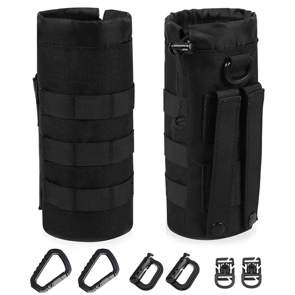 ANJINU Molle Water Bottle Holder, Water Molle Attachments, Molle Water Bottle Pouch, Tactical Backpack Attachment Pouches - BLACK