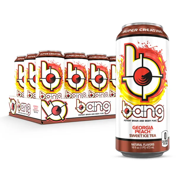 BANG Energy Drink, Georgia Peach Sweet Tea, 16 Fl Oz (Pack of 12) - Georgia Peach Sweet Tea