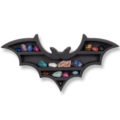 RUSTIX Black Vampire Bat Shelf - Crystal Holder for Spooky Horror Gothic Witchy Room Decor - Wall Mounted Hanging Floating Wooden Shelves for Goth Kitchen Bedroom or Bathroom
