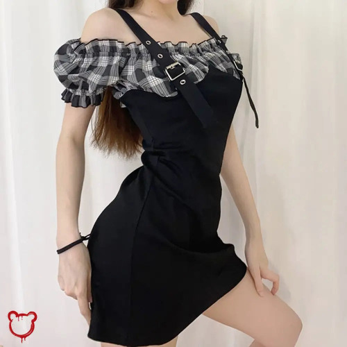 "Synergy Plaid Strap Dress" - Black / Small