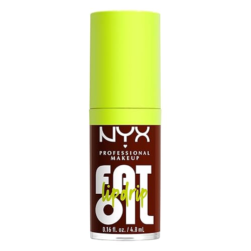 NYX Professional Makeup Lip Gloss, High Shine, Non-Sticky FInish, 12 Hours Hydrating, Fat Applicator, With Squalane, Raspberry and Cloudberry Oils, Fat Oil Lip Drip, Shade: Status Update - Status Update - 4.8 ml (Pack of 1)