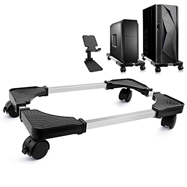 Seloom Computer Tower Stand, Desktop Stand, Adjustable Mobile CPU Stand with Rolling Caster wheels, PC Tower Stand Holder for Floor Carpet Gaming PC Case, Fits Home Office Under Desk - Black
