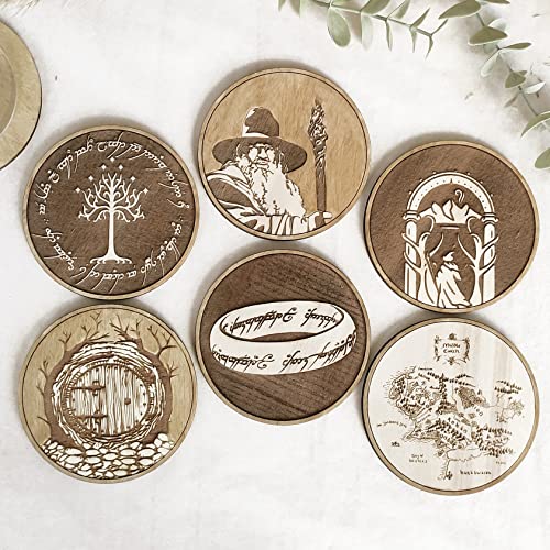 Set of 6 Wood Coaster - Lord of the Rings Collection - Glass Holder