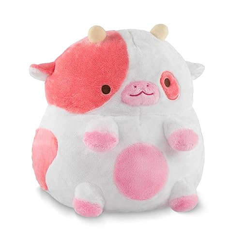 Heatable Strawberry Scented Cow Plush for Period Cramp Relief & Emotional Support, Microwavable Soft Toy Plushies, Coolable Stuffed Animal for Anxiety, Cute Heating Pad for Pain Relief - Strawberry