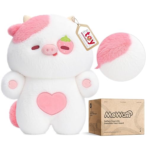 Mewaii Strawberry Cow Plush Toys, Kawaii Cow Stuffed Animals Squishy Doll, Cute Cow Plushie Pillow, Home Decor Plush Throw Pillow Gifts for Kids (18 Inches) - White - 18 inches
