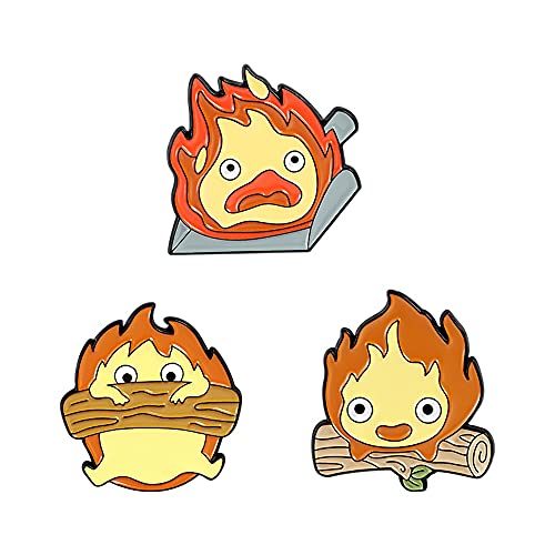 Calcifer Anime Pins for Backpacks Aesthetic,Funny Enamel Pins Set for hats,Cute Cartoon Brooches Pins for Jackets - T