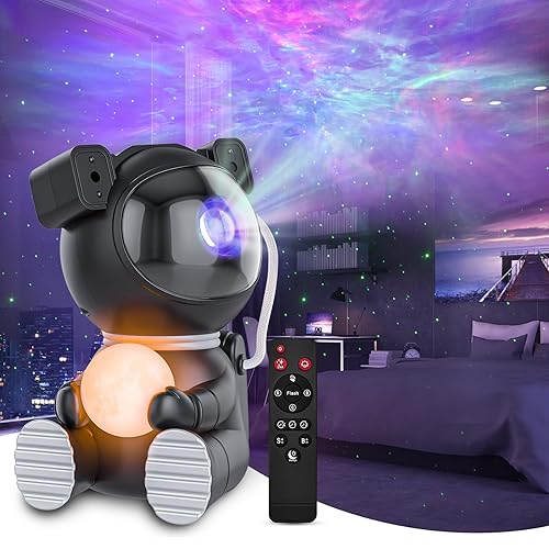Cayclay Astronaut Galaxy Projector, Star Projector with Timer and Remote, Night Light with Moon Lamp, LED Nebula Lamp for Kids Adults, Room Decor Gift (Black) - Black
