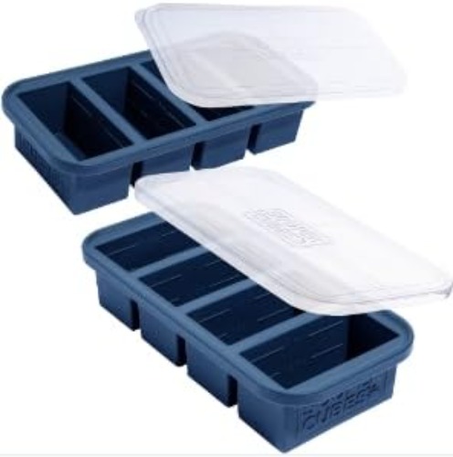 "Souper Cubes 1 Cup Silicone Freezer Tray with Lids, Perfect for Storing Broth, Leftovers, Rice, Sauce and More, Silicone Soup Freezer Molds for Meal Prepping - Blueberry - 2-Pack" - Blueberry - 2-Pack
