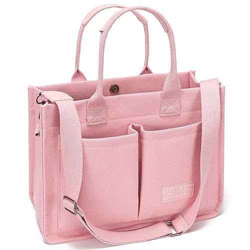 ZHMO Large Canvas Tote Bag for Women,Womens Laptop Work Book Bags Crossbody Purse Handbag Shoulder Travel Messenger Gym Totes - Canvs Passionate Pink