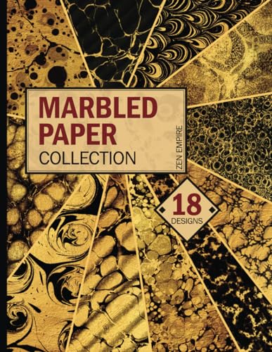 Marbled Paper Collection: Black and Gold Double Sided Patterns for Bookbinding, Junk Journals & Other Paper Crafts - 18 Vintage Designs - 1 Sheet (2 Pages) / Design