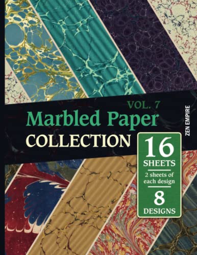 Marbled Paper for Bookbinding: 16 Sheets of Decorative Paper for Crafting, Decoupage, Scrapbooking, Junk Journals | 8 Designs - 2 Sheets (4 Pages) per Design | Old Marbled Paper Collection