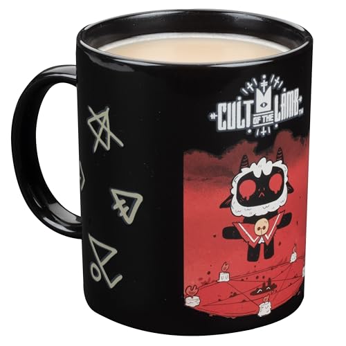 Cult of The Lamb Heat Changing Coffee Mug - Symbol Images Reveal With Heat - Officially Licensed Video Game Merchandise - Sins of the Flesh Gamer Easter Gift for Kids, Teens & Adults - 11oz, Ceramic