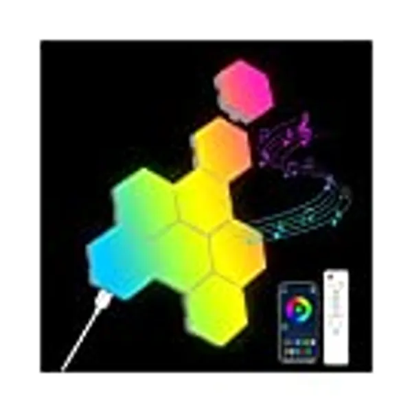 OJQ 8 Pack Hexagon Wall Light LED Panel - Smart APP RGB Hexagonal Modular Gaming Light Music with Sync Honeycomb Shape Panels Hexagon Lights for Bedroom Children Room