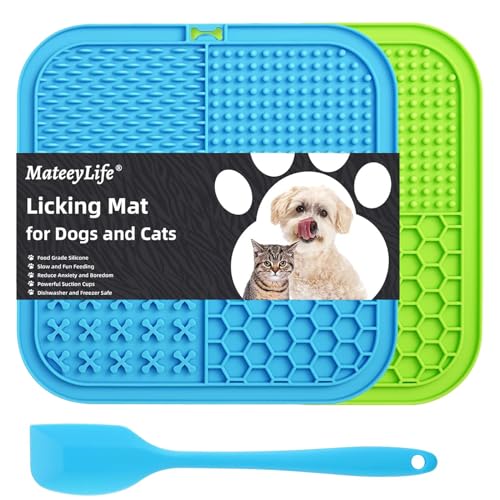 MateeyLife Licking Mat for Dogs and Cats, Premium Lick Mats with Suction Cups for Dog Anxiety Relief, Cat Lick Pad for Boredom Reducer, Dog Treat Mat Perfect for Bathing Grooming etc. - Large-Blue&Green