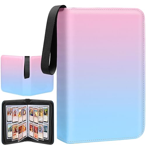 Card Binder 4 Pocket, 400 Pockets Card Holder Compatible with Game Cards Gift for Girls, Trading Card Binder Album Case Book Storage For TCG, CCG, MTG, Pink