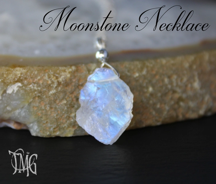 Raw Moonstone Necklace, Moonstone Pendant Necklace, Rainbow Moonstone Necklace, June Birthstone, Genuine Gemstone Nugget Pendant Necklace