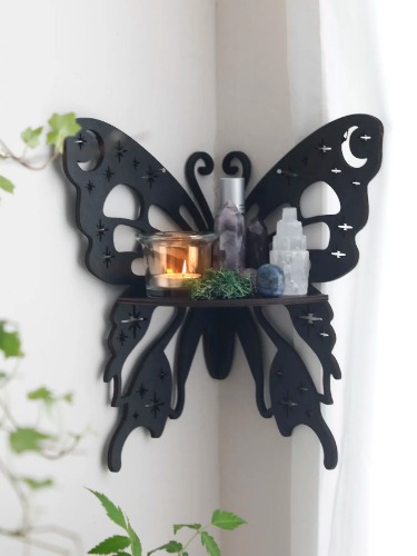 Crystal Wooden Butterfly Shelf - Black