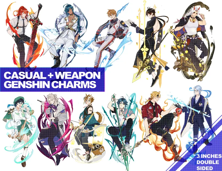GENSHIN IMPACT Casual + Weapon Charms 3-4"