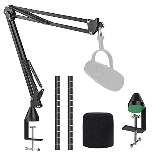 YOUSHARES MV7 Mic Boom Arm Stand with Pop Filter - Heavy duty Microphone Stand Foam Mic Covers Windscreen Compatible with Shure MV7 Microphone - A_Mic Boom Arm