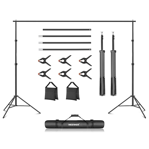 NEEWER Backdrop Stand 10ft x 7ft, Adjustable Photo Studio Backdrop Support System for Wedding Parties Background Portrait Photography with 4 Crossbars, 6 Clamps, 2 Black Sandbags and Carrying Bag - Black