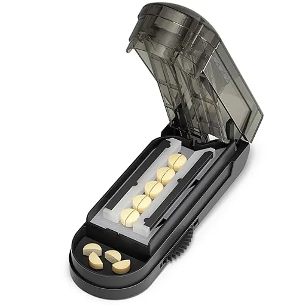 ONE PIX Pill Cutter Splitter for Small and Tiny Pills, Pill Cutter for Cutting Multiple Pills at a Time in Half, Pill Cutter for Small or Large Pills with Hidden Sharp Stainless Steel Blade, Grey - Grey