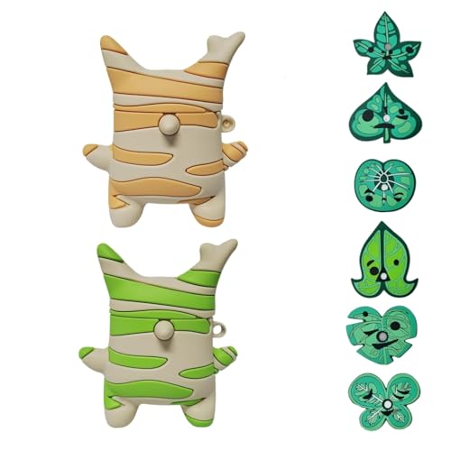 [2 Pack] TSVSXS Silicone Korok Case Compatible with AirPods 2nd/1st Generation with 6pcs Leafs, DIY Cute Anime Yahaha Protective Case for Kids - AirPods 2/1 Korok