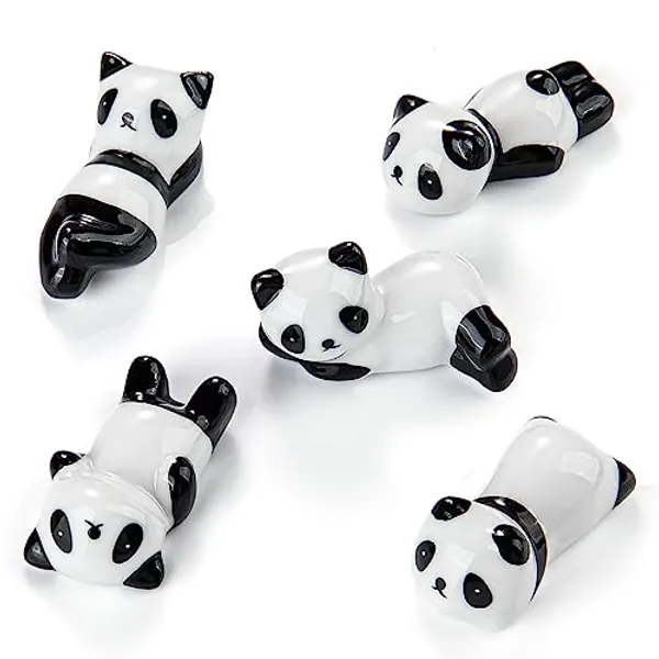 5 Pack Cute Ceramic Panda Chopsticks Rest,Chinese Paint Brush Rests,Holder Rack for Dinner Fork Spoon Knife Tableware,Decoration Home Kitchen Gift (5) - 5