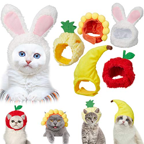 Weewooday 5 Pieces Cat Hat Cat Costume Bunny Hat with Ears Funny Banana Pineapple Cat Hat for Cats and Small Dogs Kitten Puppy Party Costume Accessory Headwear (Cute Style) - Cute Style