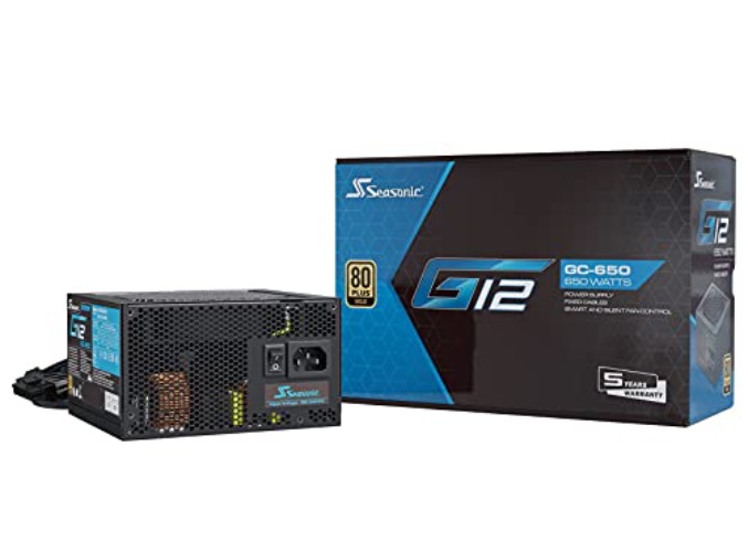Seasonic G12 GC 650 W Non-Modular PSU, ATX 12 V, 80 PLUS Gold Certified PC Power Supply with Fixed Cables - Gold - 650 W