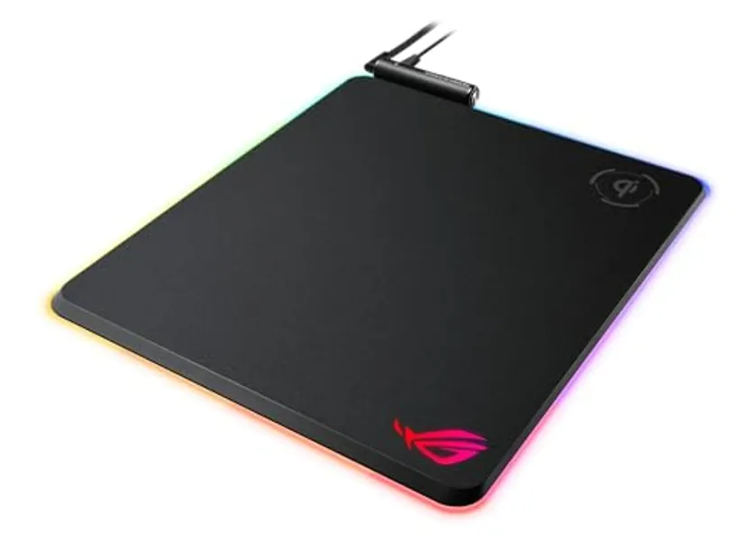ASUS ROG Balteus Qi - Tapis de souris gaming RGB avec technologie de rechargement sans fil, 15 zones d'éclairage RGB, surface solide, format portrait, port USB et base antidérapante