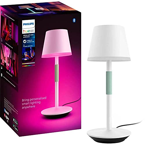 Philips Hue Go Smart Portable Table Lamp, White - White and Color Ambiance LED Color-Changing Light - 1 Pack - Indoor and Outdoor Use - Control with Hue App or Voice Assistant - White - 1 Pack