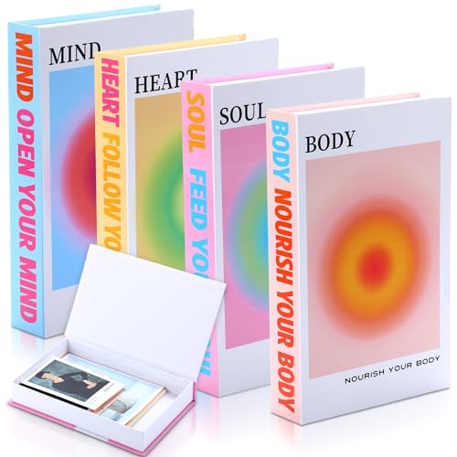 Pasimy 4 Pieces Gradient Aura Decorative Books Set Aura Angel Decor Fake Book Soul Heart Body Mind Faux Book Box Bookshelf Coffee Table Decoration Inspirational Quotes Storage Box, Gift Ideas