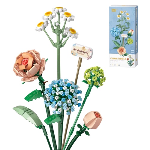 QIUXQIU Flower Bouquet Building Kit Artificial Flowers Building Brick Creative Home Decoration Building Project for Adults,A Unique DIY Bouquet Building Blocks Set for Christmas Valentine's Day Gift - Flower2