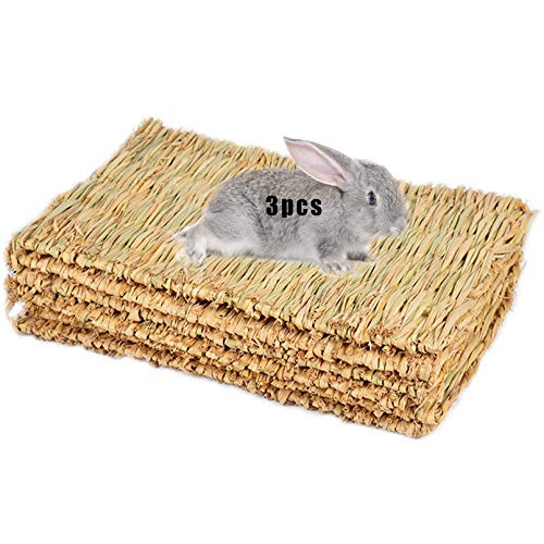 Grass Mat Woven Bed Mat for Small Animal Bunny Bedding Nest Chew Toy Bed Play Toy for Guinea Pig Parrot Rabbit Hamster Rat(Pack of 3) - Basic